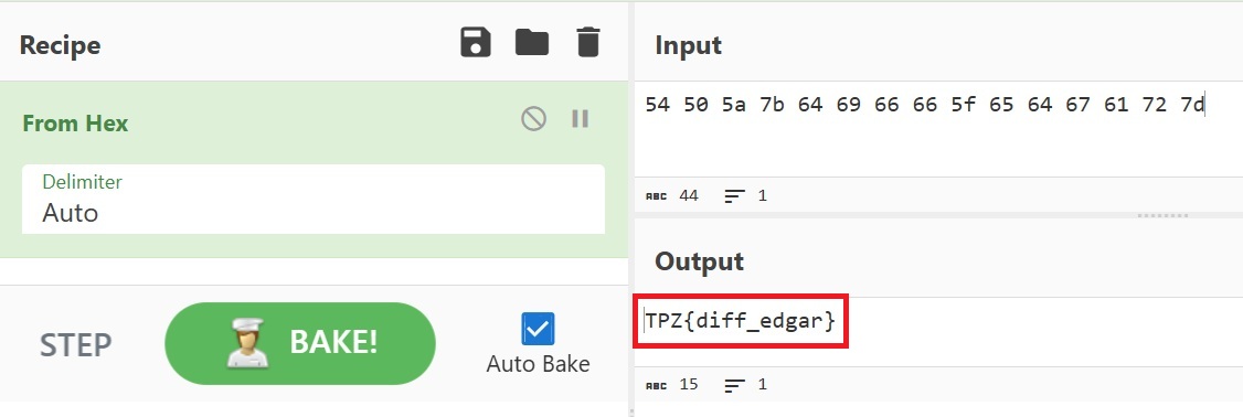 the output of the cyber chef 'from Hex' recipe with the flag